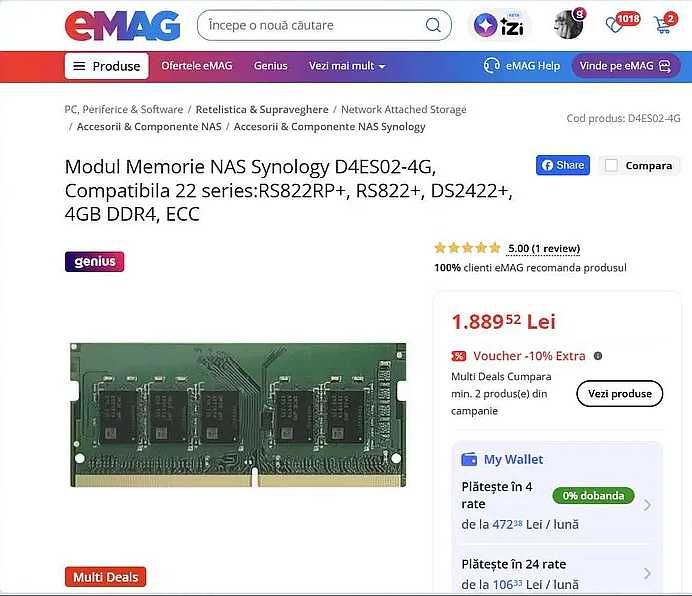 RAM Synology ECC DDR4 2666 4GB