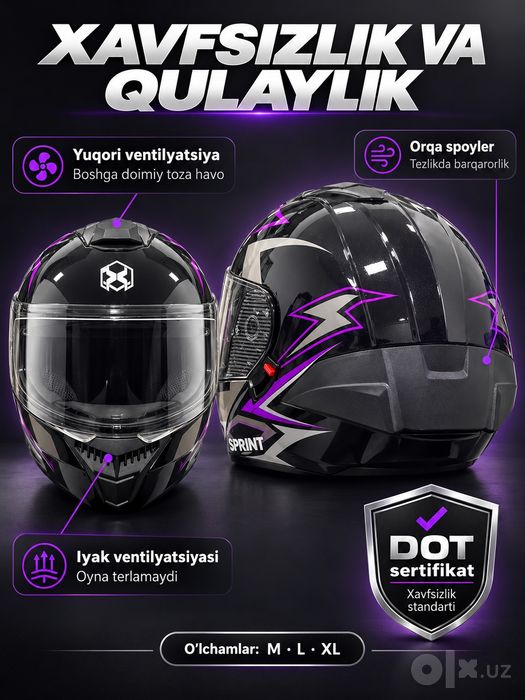 Motoskuter va Bayk uchun Shlem SPRINT | Quyosh koʻzoynakli, DOT sertif