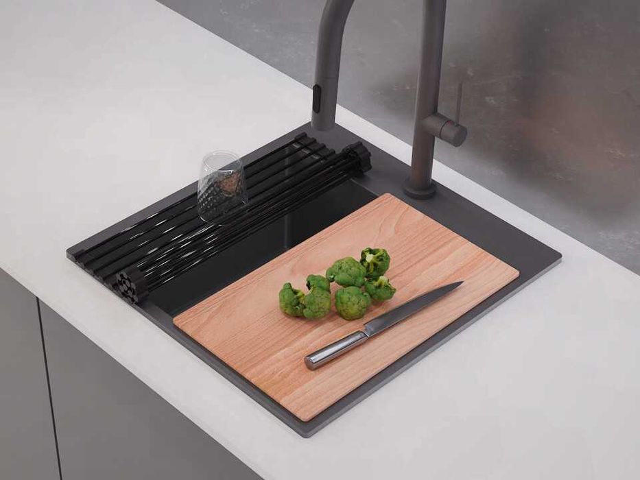 Черна Кухненска Мивка от гранит модел Рига Easy 380 x 440 mm