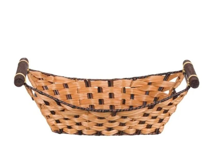 Cos Decorativ din Plastic cu Manere din Lemn Maro 34x22x12cm