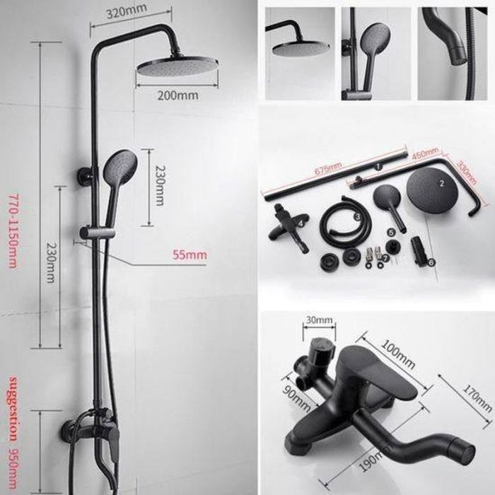 Душ комплект, кръгла регулируема по височина душ система за баня