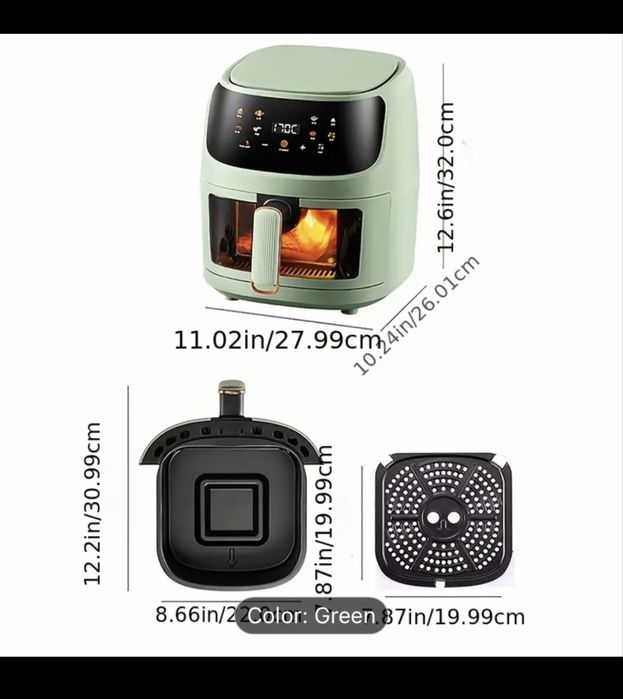 Air fryer жасыл түсте жаңа тез пісіреді 6 литр капасите