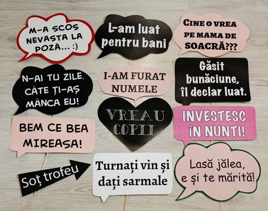 Propsuri pancarte amuzante recuzită foto nuntă