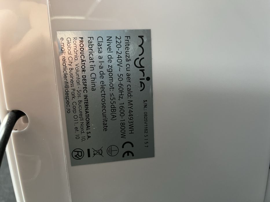 Friteuza cu aer cald MYRIA MY4493WH, 6.7l, 1800W, alba