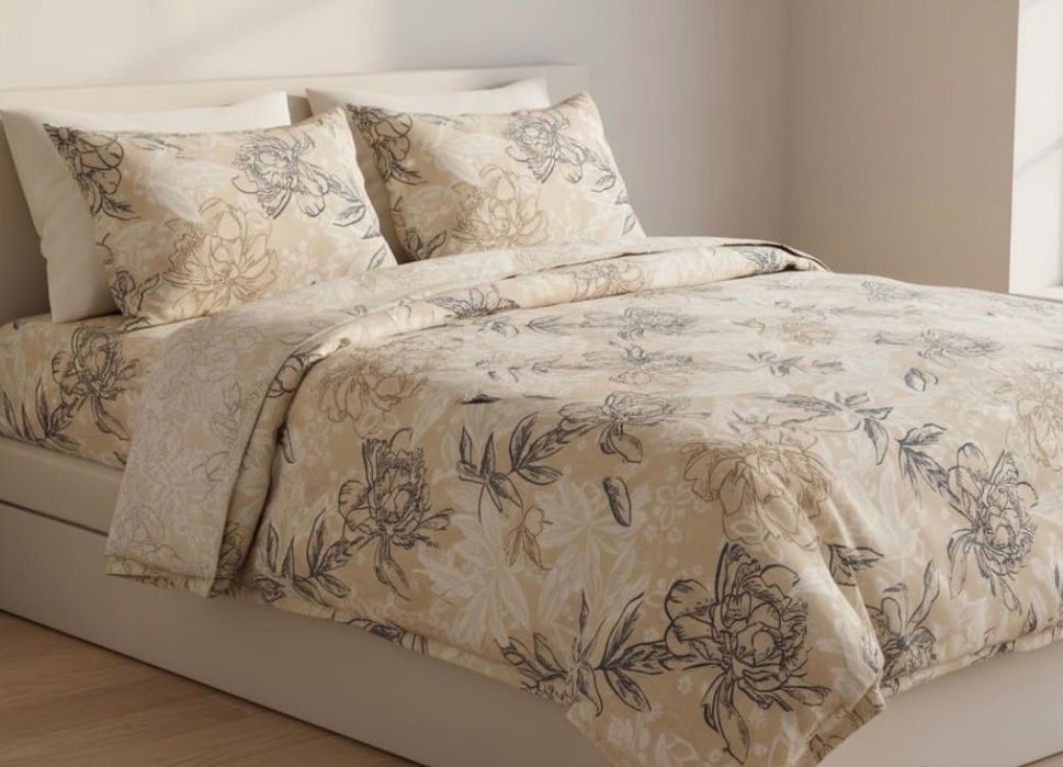 Памучен спален комплект от три части 200 х 220 две калъфки и плик