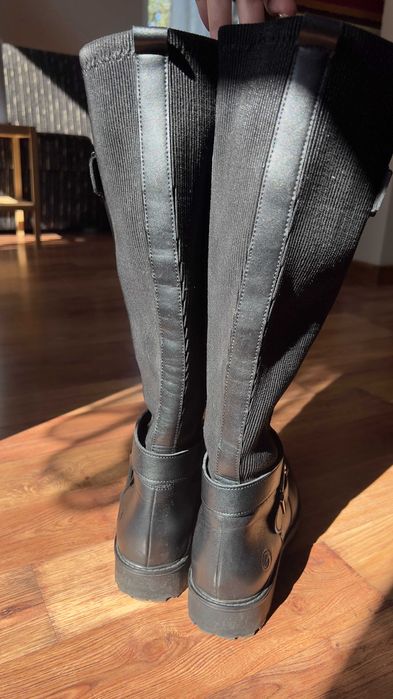 черни кожени ботуши Remonte, еластична горна част