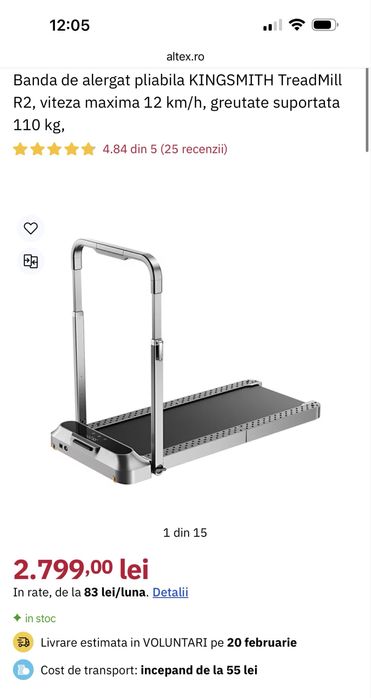 Banda de alergat pliabila KINGSMITH Treadmill R2, Garantie 2 ani