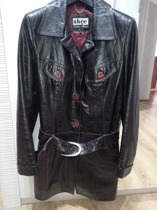 Кожаный плащ короткий 42-44 р