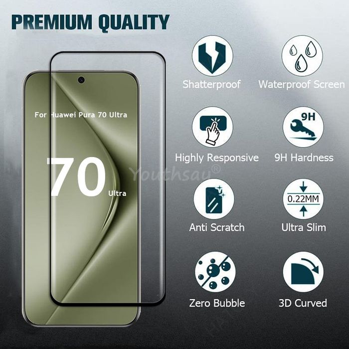 Huawei Pura 80 70 Pro / Ultra / 3D ЦЯЛО ЛЕПИЛО Извит стъклен протектор