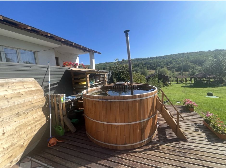 Vand ciubar de lemn 8-10 persoane diametru 250cm + soba sistem filtre