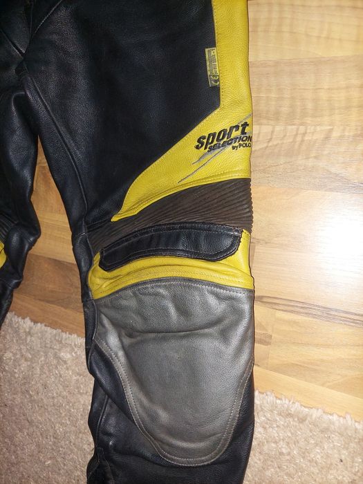 Pantaloni moto Polo,piele naturala,galben cu negru