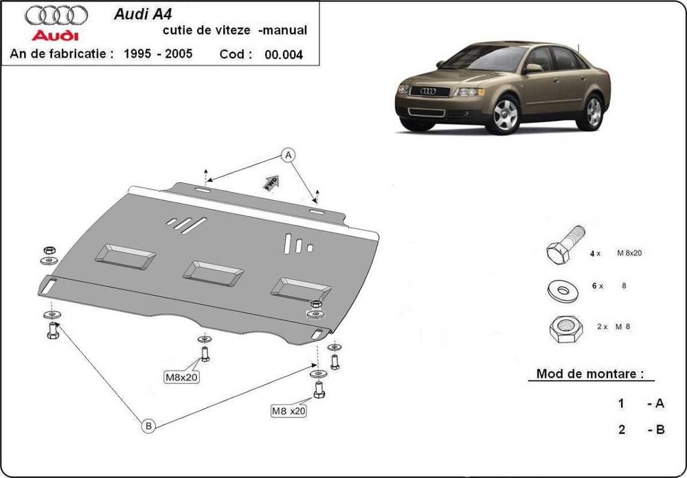 Метална кора под двигател скорости Audi A4 B6