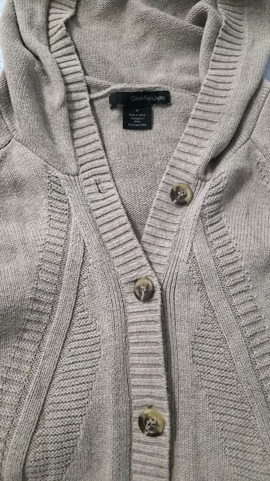 Cardigan tricotat cu gluga 100% bumbac, Calvin Klein Jeans, M