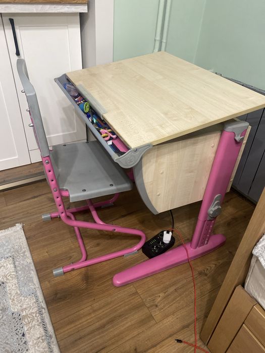 Парта растущая Дэми + стул растущий с полкой для книг