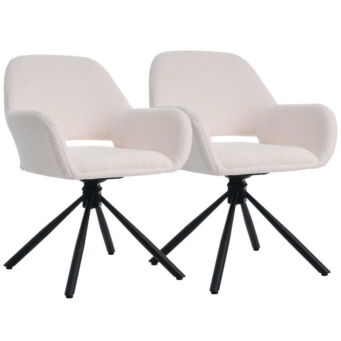 Set de 2 sau 4 scaune de dining moderne, tapițate în sherpa, cu cotiere și funcție rotativă