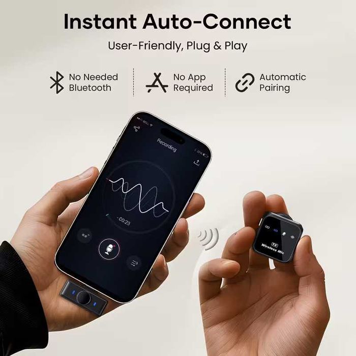 Set 2 microfoane wireless pentru iPhone, iPad, Android