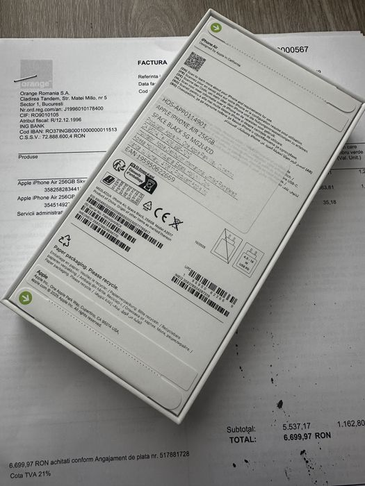 iPhone Air 256GB  Albastru sau Gold Sigilat Necodat Factura Garantie 24 Luni Nou