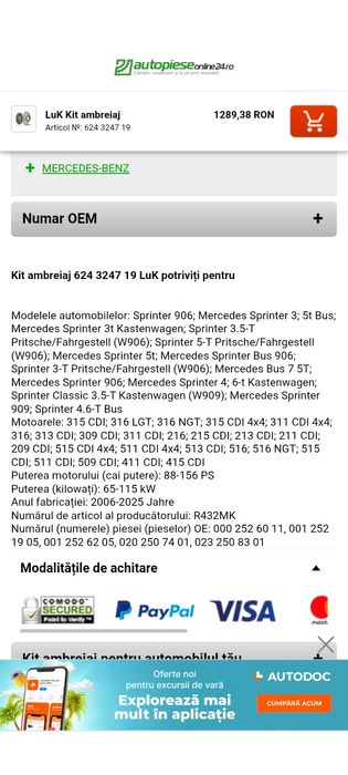 Kit ambreiaj Mercedes sprinter