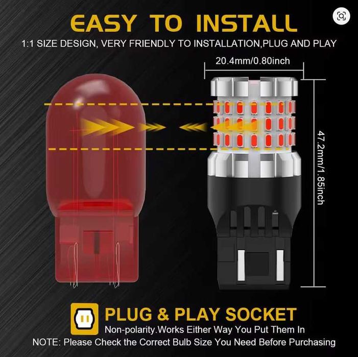 Крушки T20 7443 W21/5W LED червени, мигащи - 2бр.