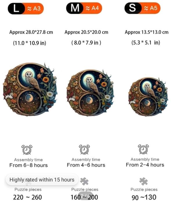Puzzle lemn bufnita - Mărimea L A3