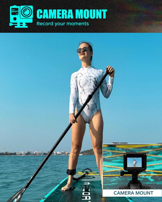 Нов, висок клас, широк 350 СМ надуваем падъл борд all-round SUP MYBOAT MY15 (Bass Hunter Green STD) в тюркоазено-зелен дизайн.