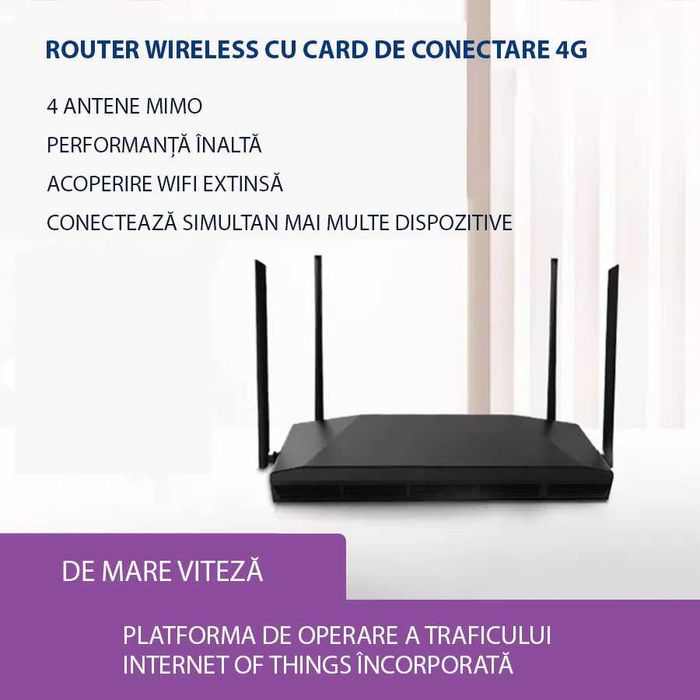 Router wireless 4G, SIM CARD SLOT, 300Mbps, 4 Antene, Semnal puternic