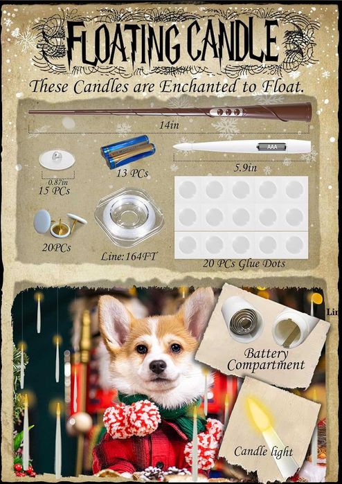 Плаващи свещи с пръчка, 12 бр. магически висящи свещи с 13 AAA батерии