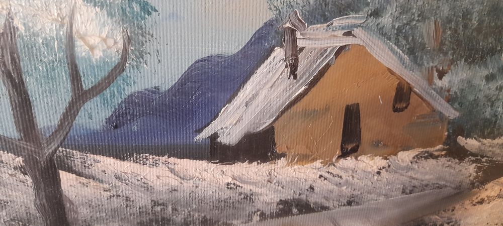 Стара картина ,,Зима в Тоскана,,масло платно италиански художник