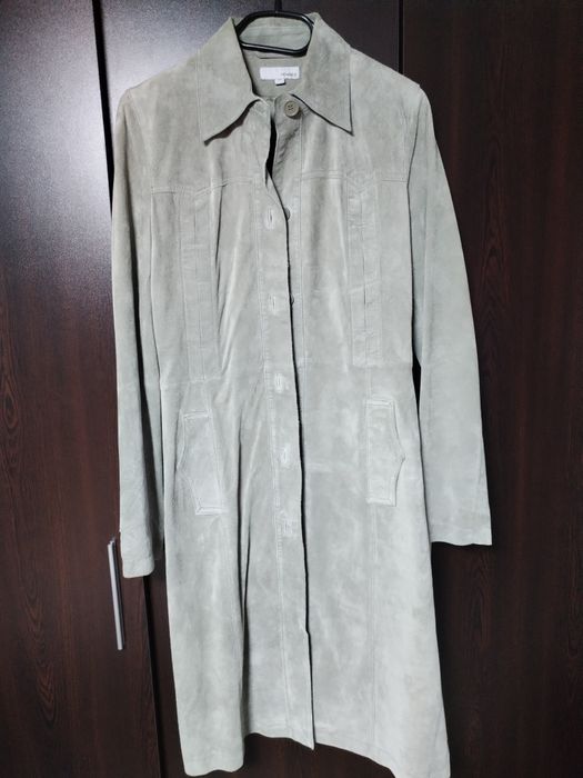 Pardesiu /trench  piele întoarsă xs verde Hm