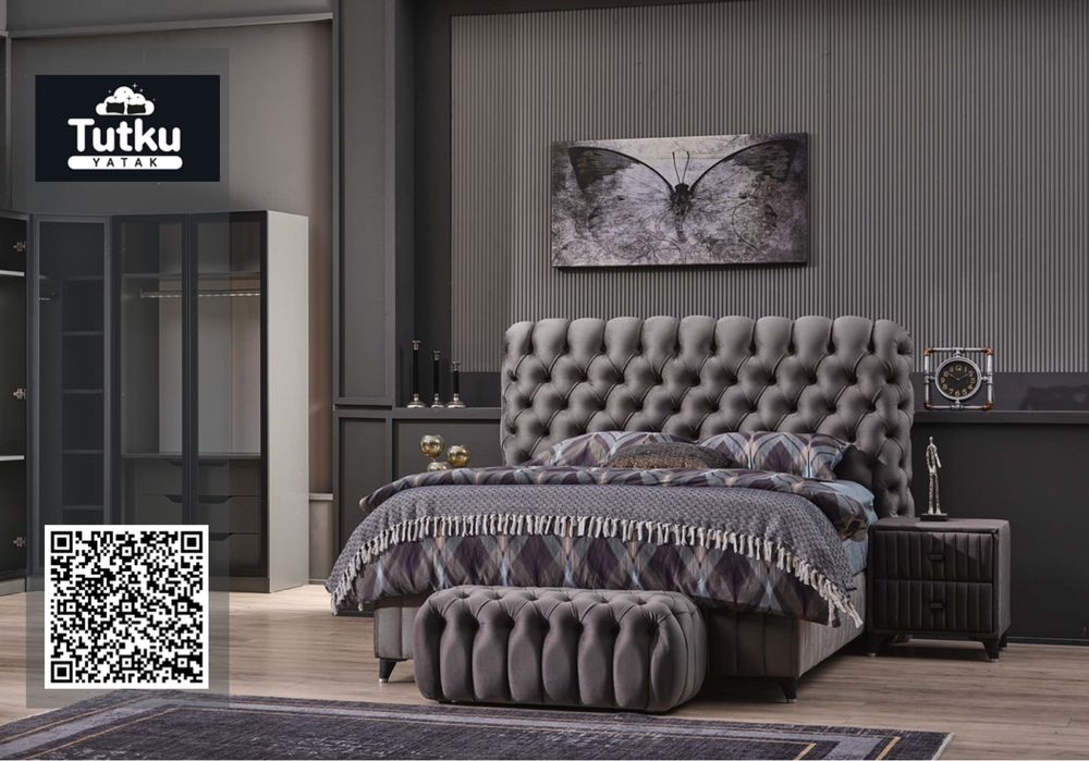 Тапицирано легло Fluffy Перлено Светло Сиво с матрак