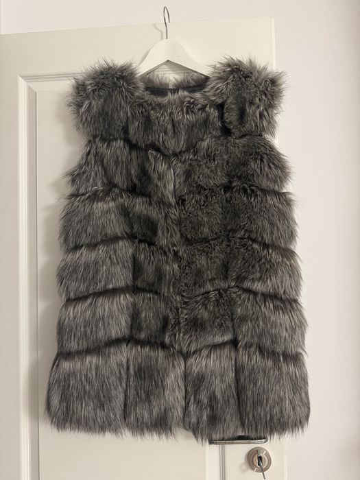 Vesta dama blana artiiciala gri superba lunga