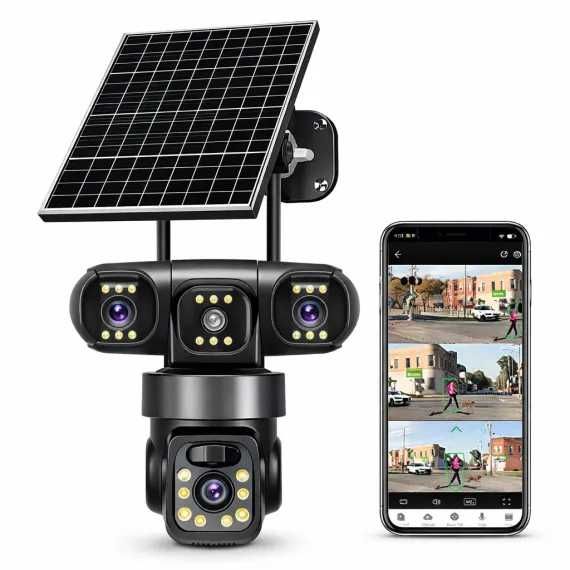 Camera supraveghere panou solar 4K 4G 12MP WIFI cu 4 camere vedere nocturna audio senzor miscare