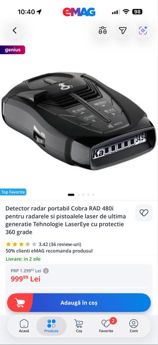 Vand Detector de radar/pistol Cobra 480i