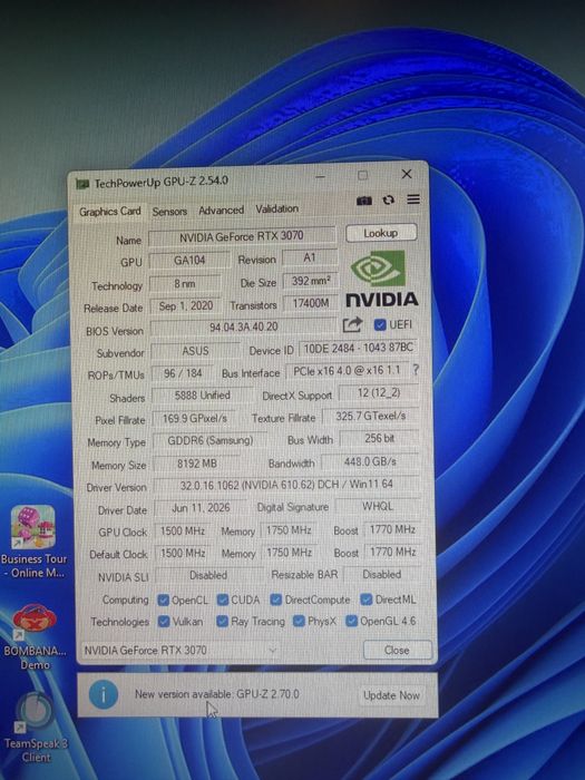 Placa video rtx 3070 8g asus