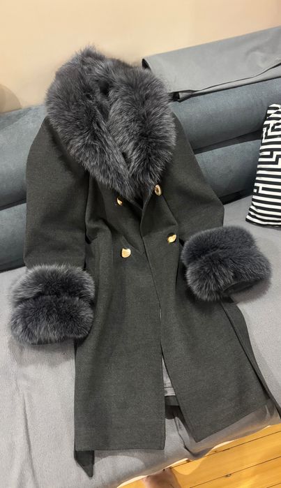 Палто сив кашмир естествен пух