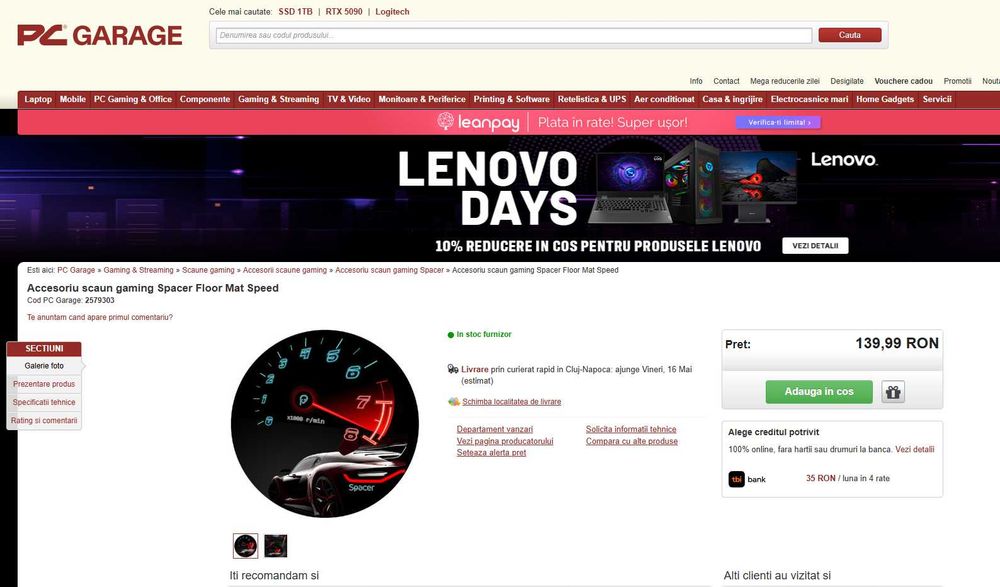 Covor scaun gaming Spacer Floor Mat Speed NOU Sigilat