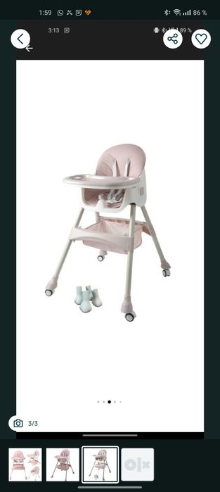 Vând scaun cu măsuță pe bebe