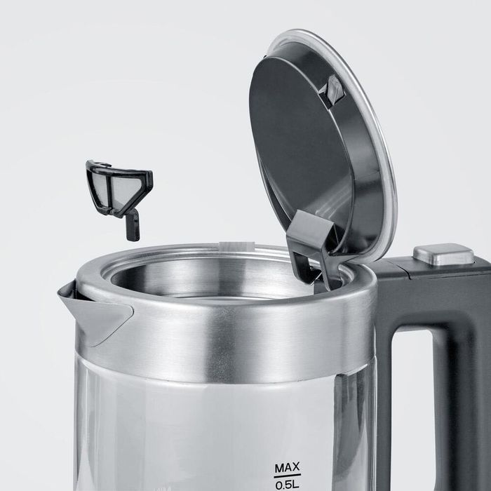 Електрическа кана Severin WK 3472, стъклена, 0,5л, 1100W, сребърна.
