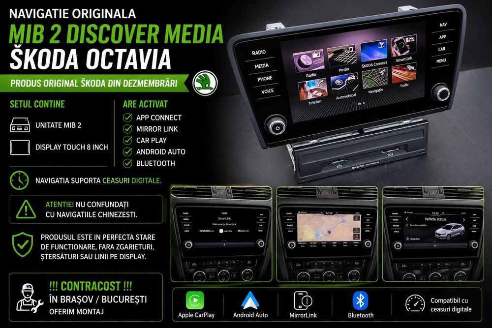 Navigatie + Display MIB 2 DISCOVER SKODA OCTAVIA CarPlay Android Auto