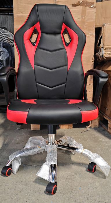 Scaun de gaming capitonat și ergonomic Happy Home - Negru și roșu