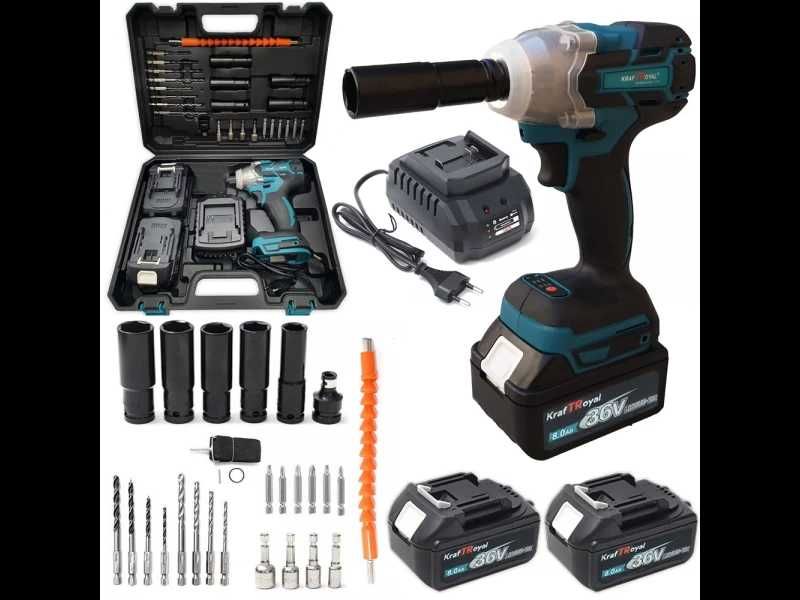 Акумулаторен ударен гайковерт KraftRoyal 36V 8Ah + 25 Части