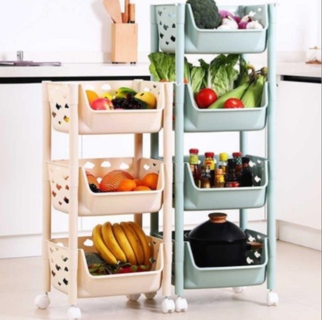 Пластиковая этажерка  для хранения вещей , 3 корзины, розо