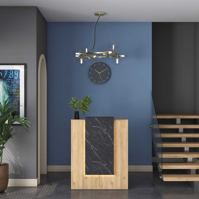 Рецепция Zowel, Натурален цвят + черен мрамор, 90x40x110cm -Промо цена