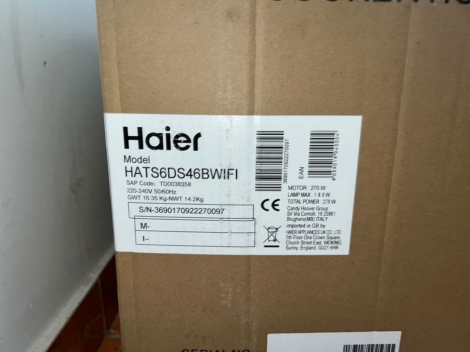 Hotă de perete smart Haier I-Link 60 cm Neagră, Wi-Fi, Touch, 890 m3/h - NOUĂ
