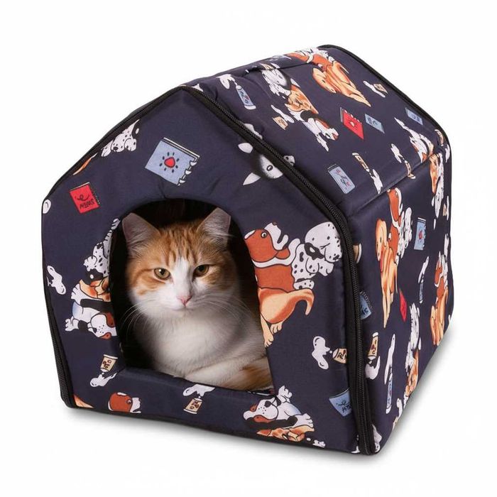 Casuta pliabila pentru pisici si caini mici cu pat moale 32x34x30 cm