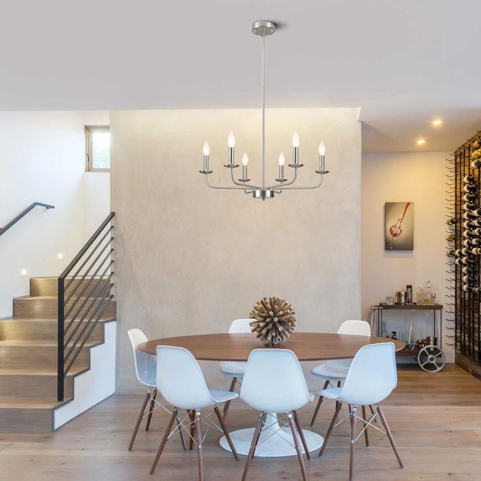 Candelabru modern, lustra 6 brate, E14, argintiu