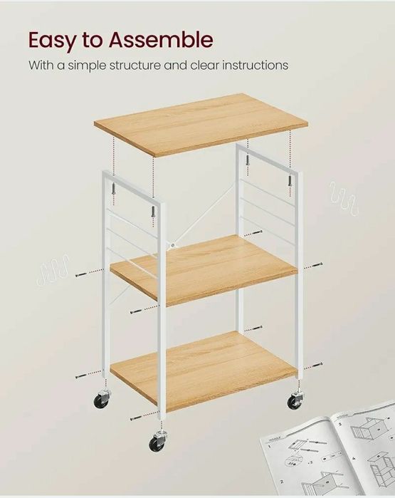 Raft de bucatarie pe roti,cu 3 rafturi