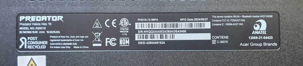 ACER Predator Helios Neo 16 на части