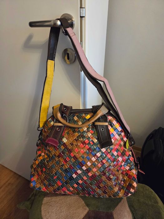 Geanta Ebano multicolora Vera Pelle impletita Toscana Italy