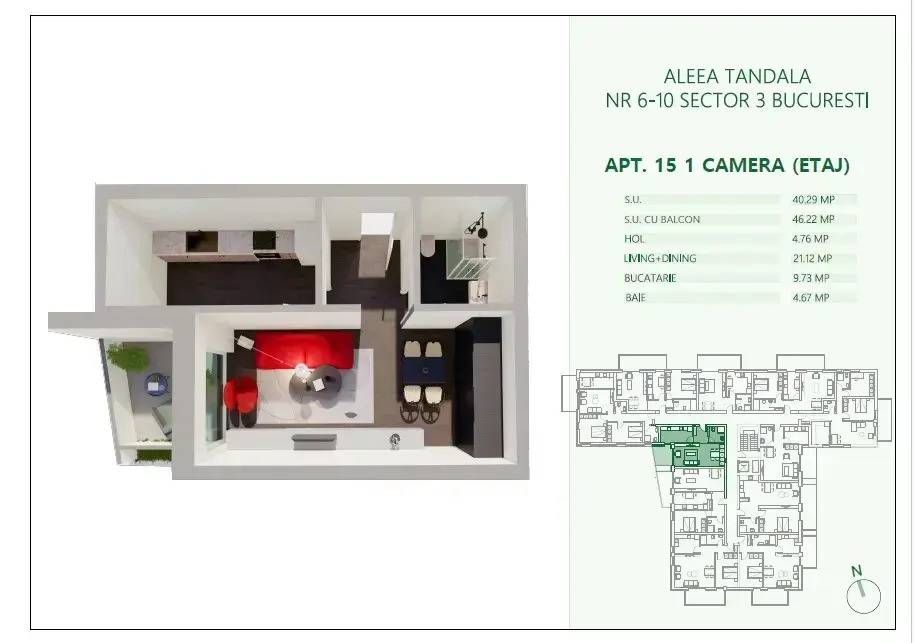 Garsoniera Spatioasa 46 mp | 500 m Metrou Mihai Bravu | Comision 0
